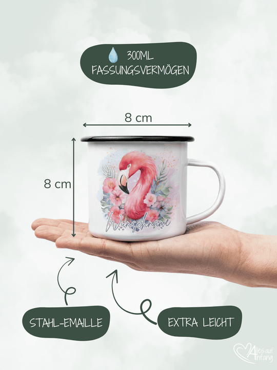 FLAMINGO Emaillebecher (personalisierbar)