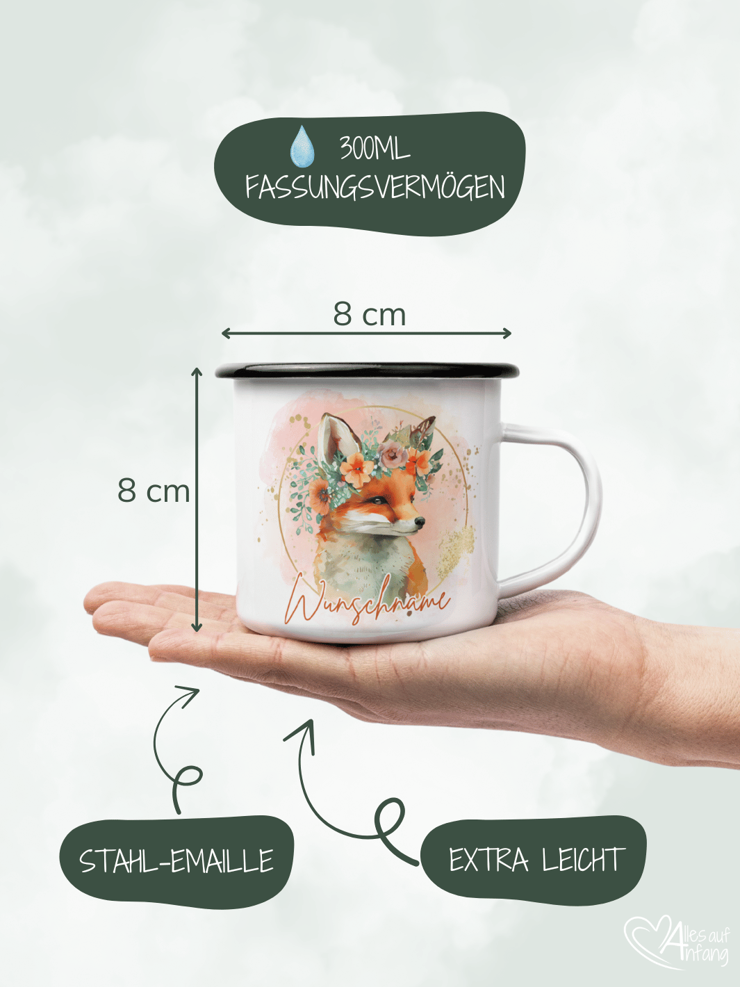 FUCHS Emaillebecher (personalisierbar)