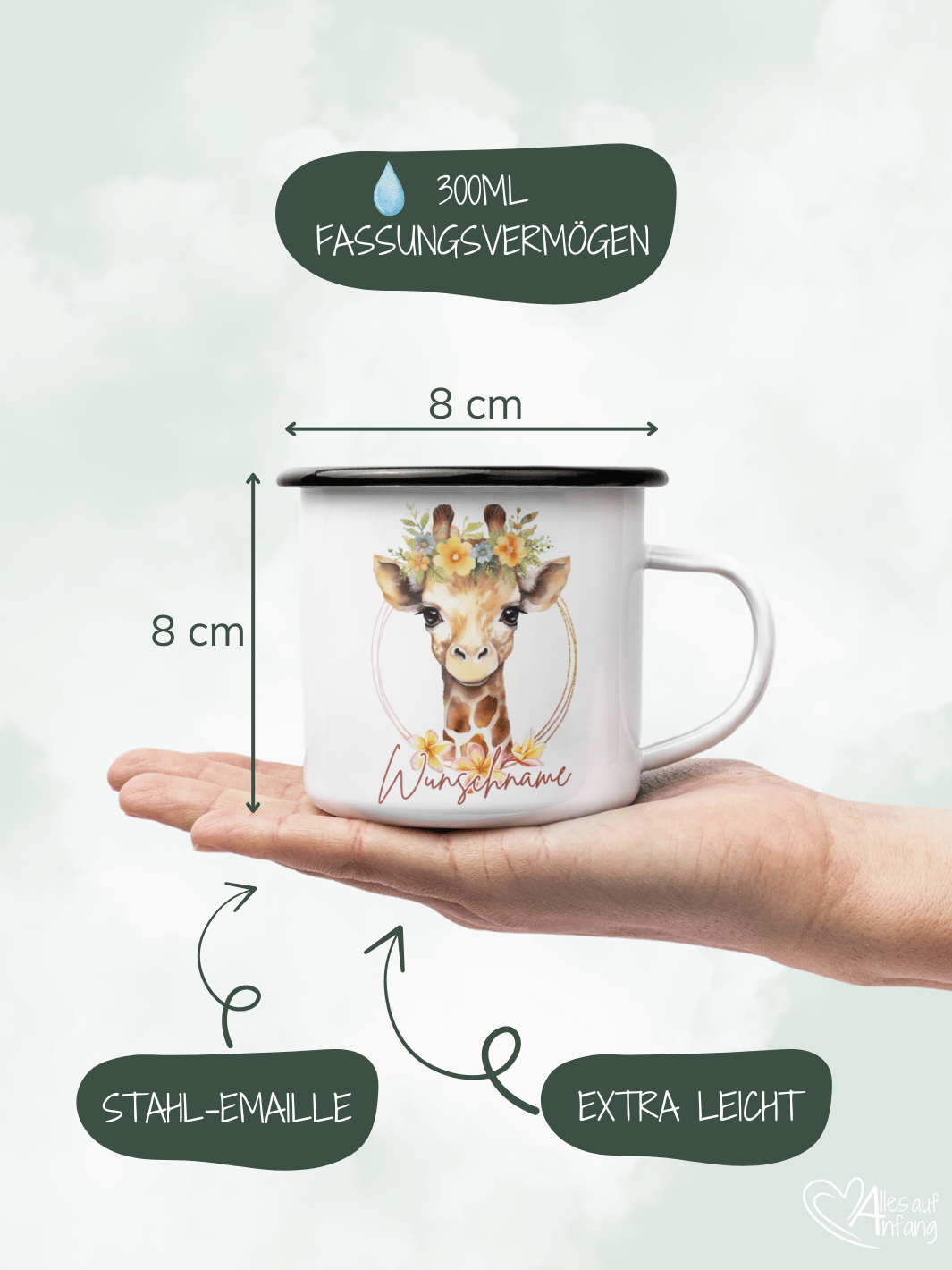 GIRAFFE Emaillebecher (personalisierbar)