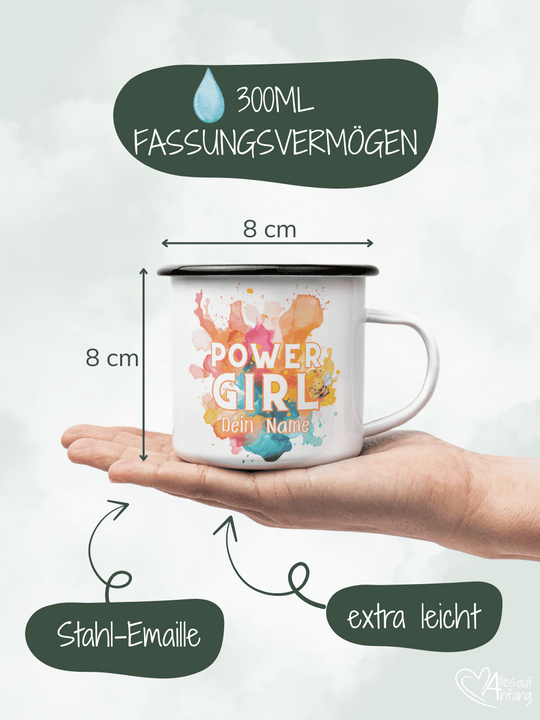 Emaillebecher mit personalisiertem Motiv – langlebig und einzigartig – ideal für Achtsamkeit, Geschenke und entspannte Momente
