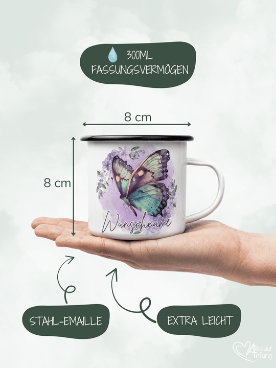 SCHMETTERLING Emaillebecher (personalisierbar)