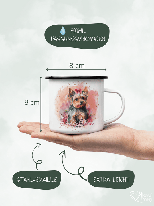 Terrier - Emaillebecher mit personalisiertem Motiv – langlebig und einzigartig – ideal für Achtsamkeit, Geschenke und entspannte Momente