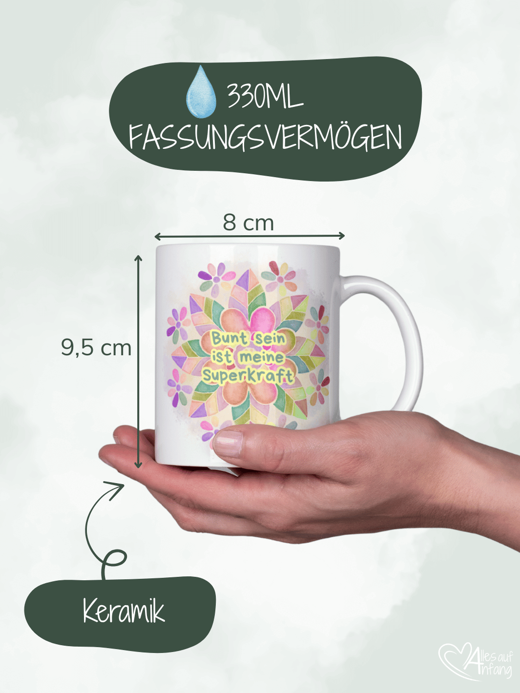 Keramiktasse mit Spruch „Bunt ist meine Superkraft“ – Geschenk für Frauen, Lebensfreude, Selbstliebe & kreative Persönlichkeit