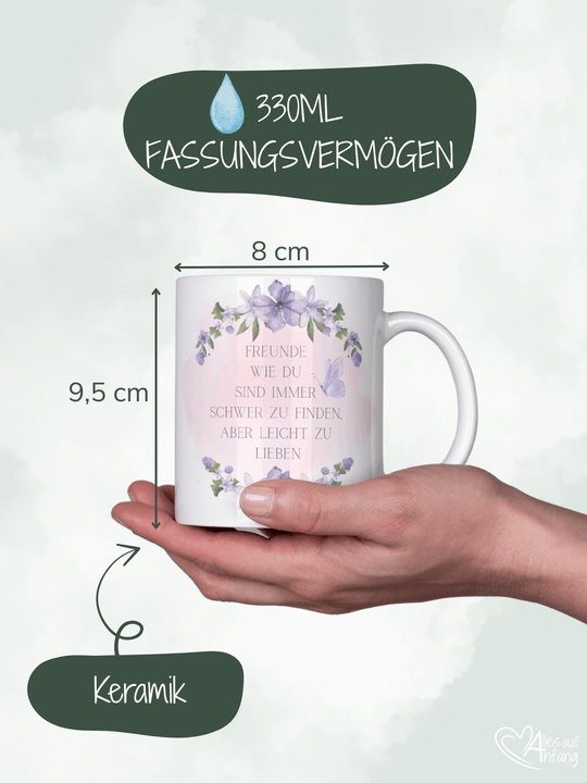 Keramiktasse mit Spruch „Freunde wie du sind schwer zu finden“ – Geschenk für beste Freundin, Verbundenheit, Dankbarkeit & Nähe