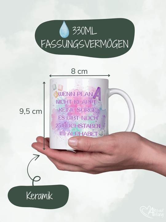 Keramiktasse mit Spruch „Wenn Plan A nicht klappt“ – Geschenk für Frauen, Mut, Zuversicht, Neustart & Gelassenheit
