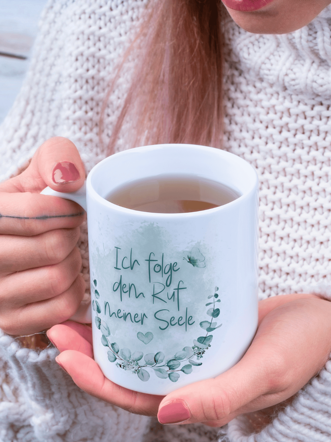Keramiktasse mit Spruch „Ich folge dem Ruf meiner Seele“ – Geschenk für Frauen, Achtsamkeit, spiritueller Weg, innere Wahrheit