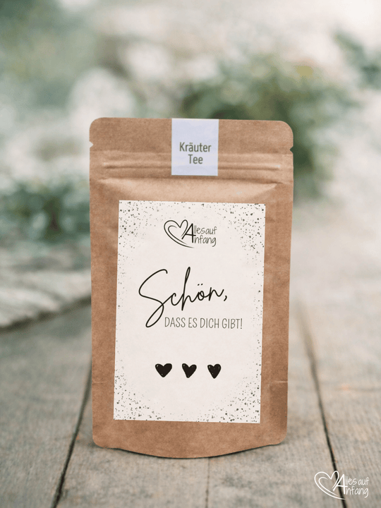 Schön, dass es dich gibt - Bio Entspannungs-Kräutertee, Achtsame Geschenke für Frauen, nachhaltig gestaltet bei Alles auf Anfang, Bedburg (NRW)