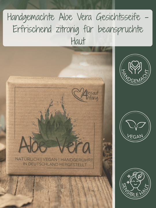 handgerührter Aloe-Vera-Gesichtsseife aus Deutschland. Achtsame Geschenke für Frauen bei Alles auf Anfang in Bedburg, NRW