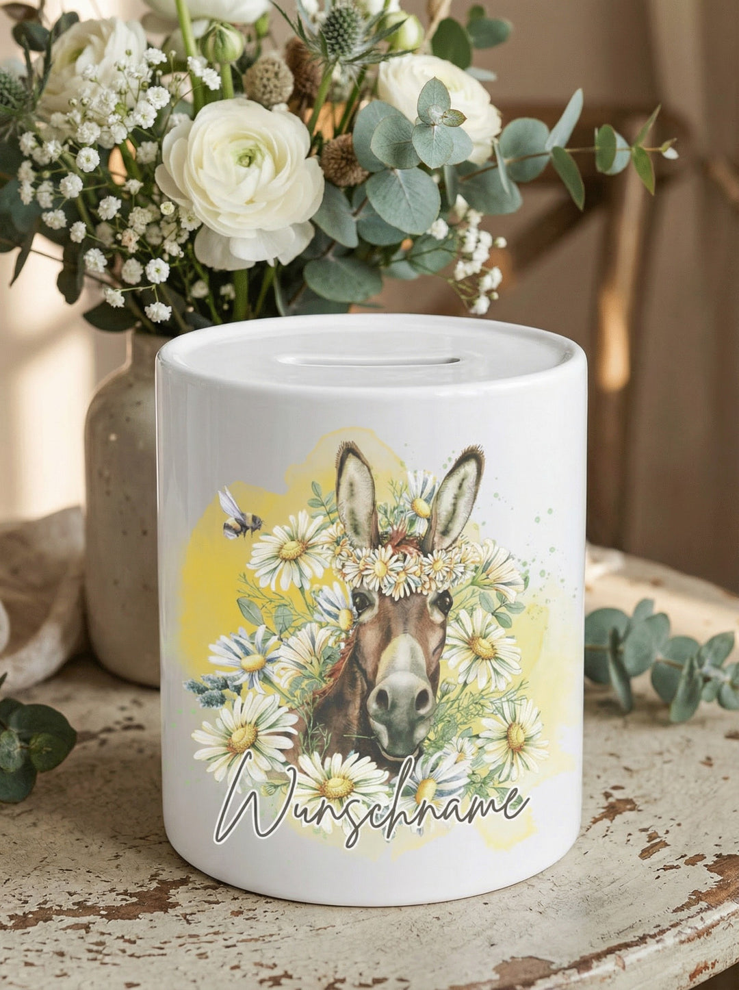 Keramikspardose Esel personalisiert - achtsame Geschenke für Frauen bei Alles auf Anfang, Bedburg NRW