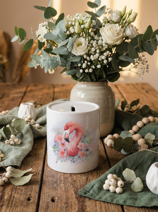 Flamingo Keramikspardose personalisierbar - achtsame Geschenke für Frauen von Alles auf Anfang, Bedburg NRW