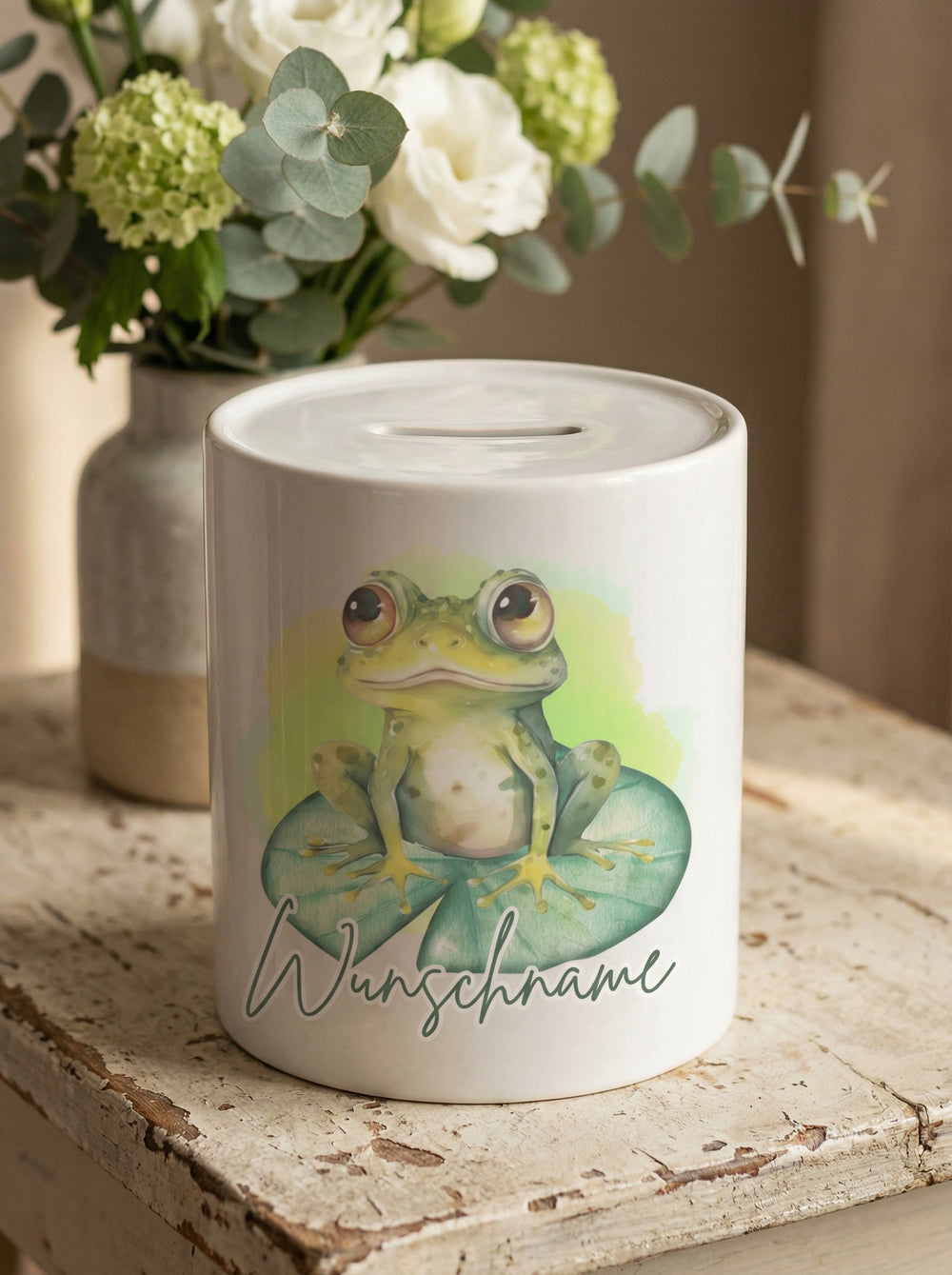 Keramikspardose Frosch personalisierbar - Achtsame Geschenke für Frauen bei Alles auf Anfang, Bedburg NRW