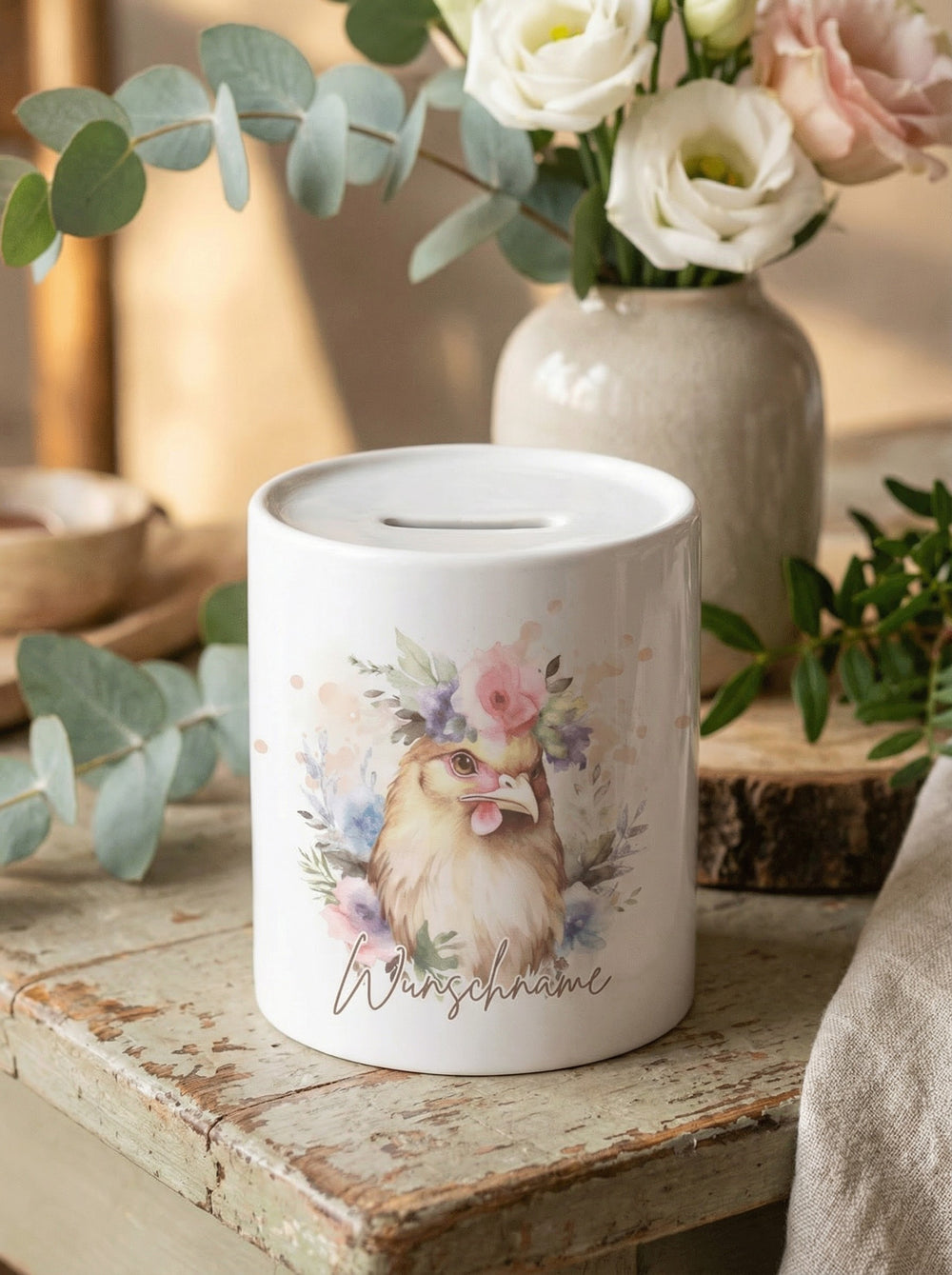 Keramikspardose Huhn personalisiert - achtsame Geschenke für Frauen bei Alles auf Anfang, Bedburg NRW