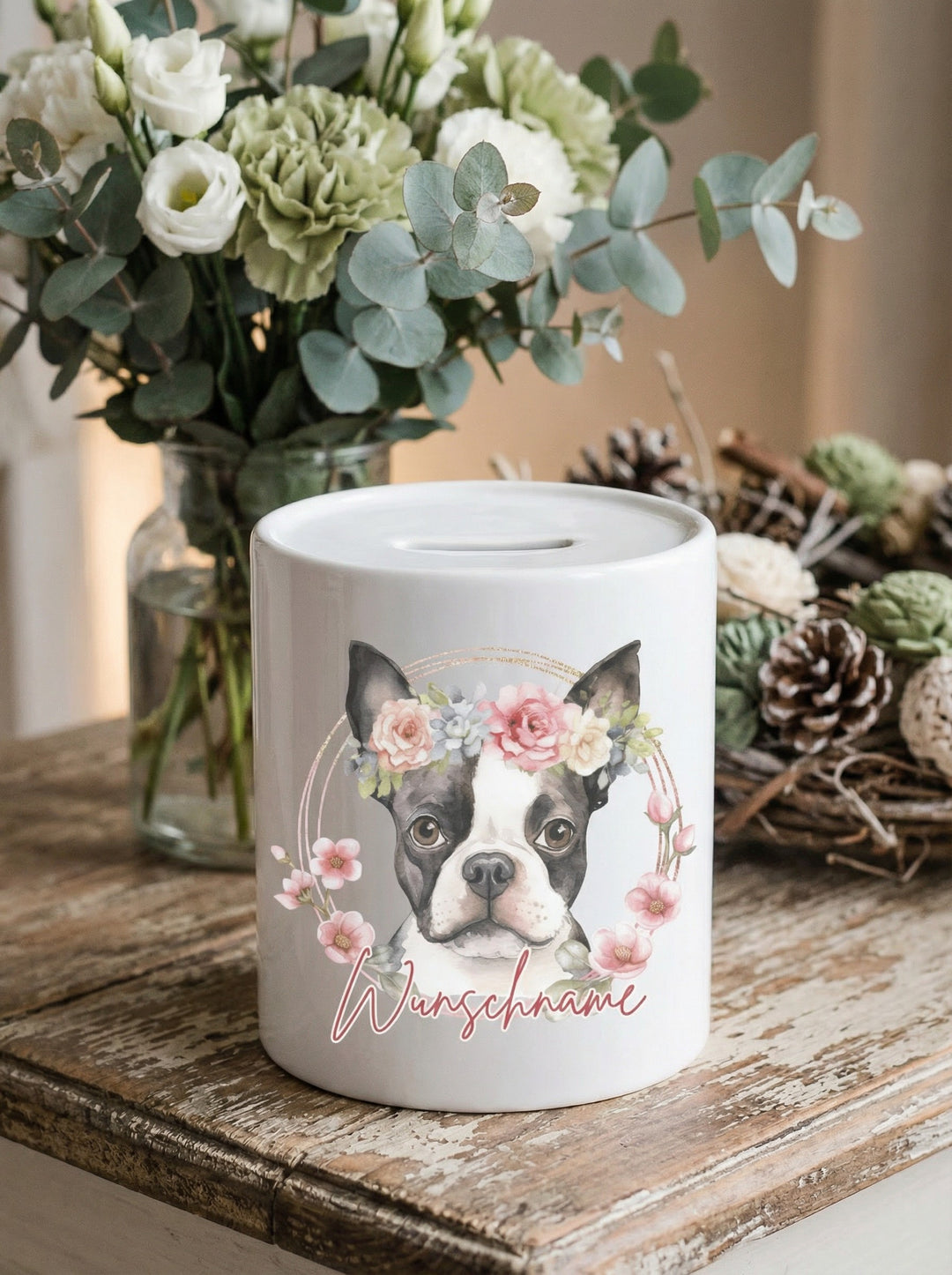 Keramikspardose Hund personalisiert - achtsame Geschenke für Frauen bei Alles auf Anfang, Bedburg NRW