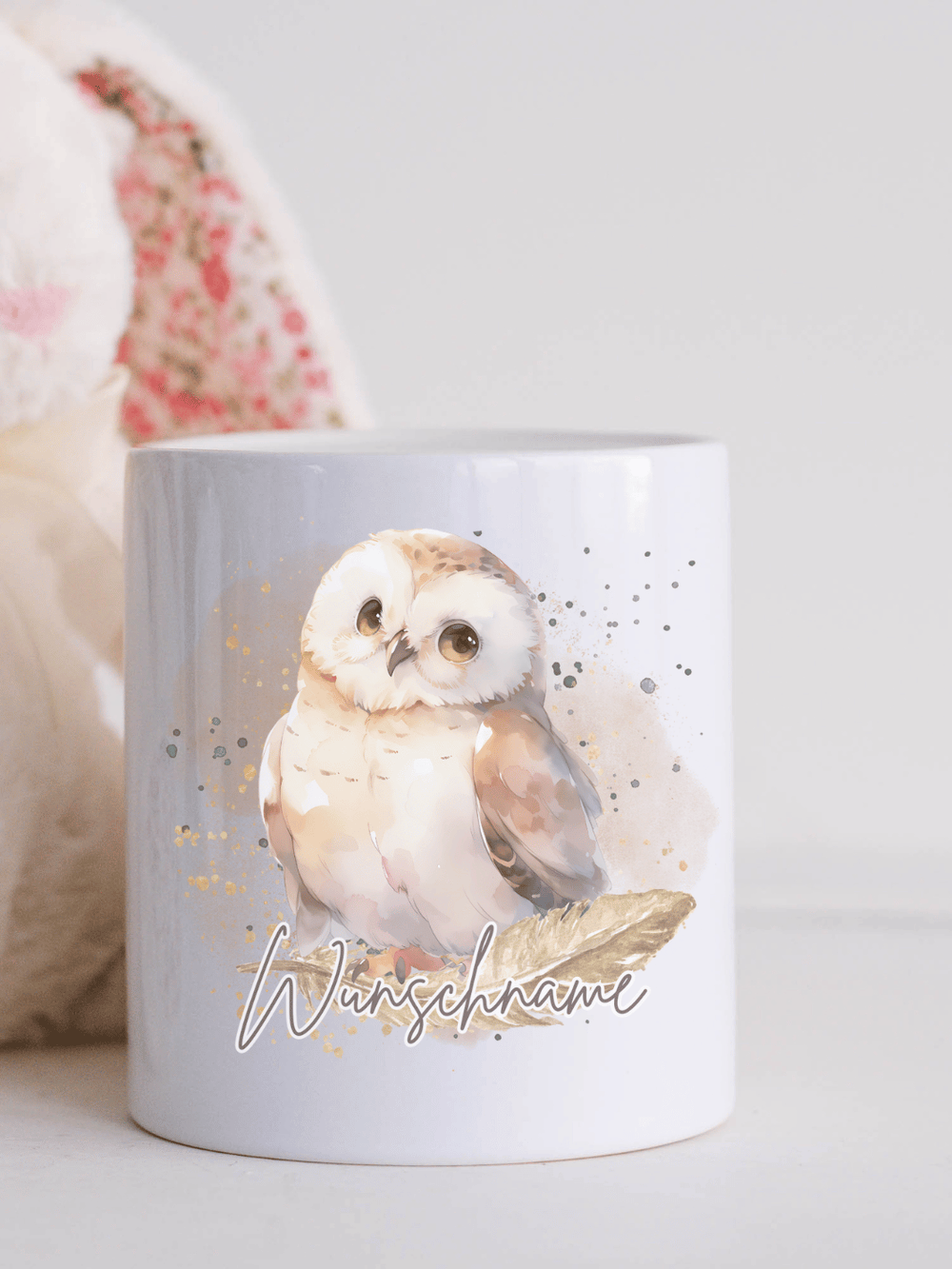 Keramikspardose mit weiser Eule im Aquarellstil – personalisierbar mit Namen. Schönes Geschenk für Schulanfang oder kleine Nachteulen. Alles auf Anfang 💚 Geschenke für Herz & Seele
