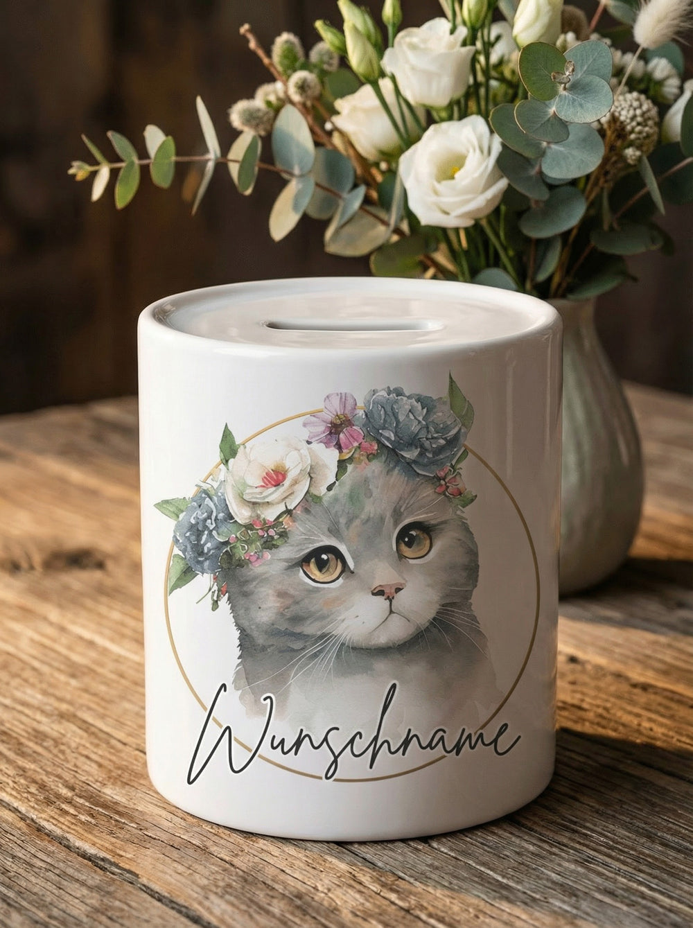 Keramikspardose Katze personalisiert - achtsame Geschenke für Frauen bei Alles auf Anfang, Bedburg NRW