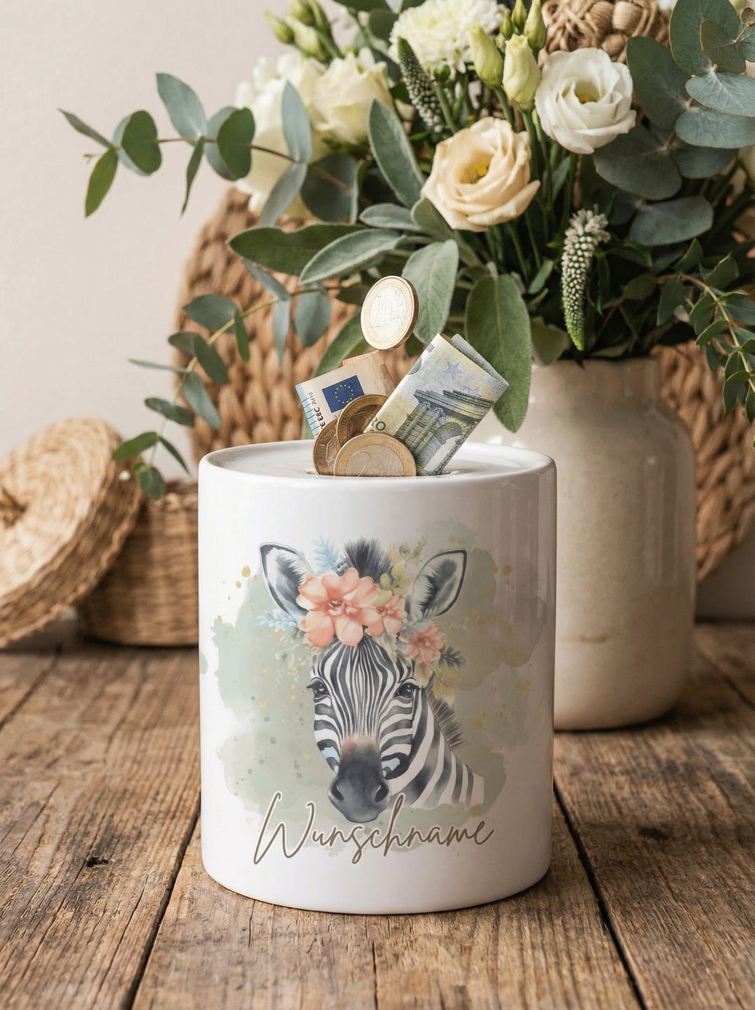 Keramikspardose Zebra personalisiert - achtsame Geschenke für Frauen bei Alles auf Anfang, Bedburg NRW