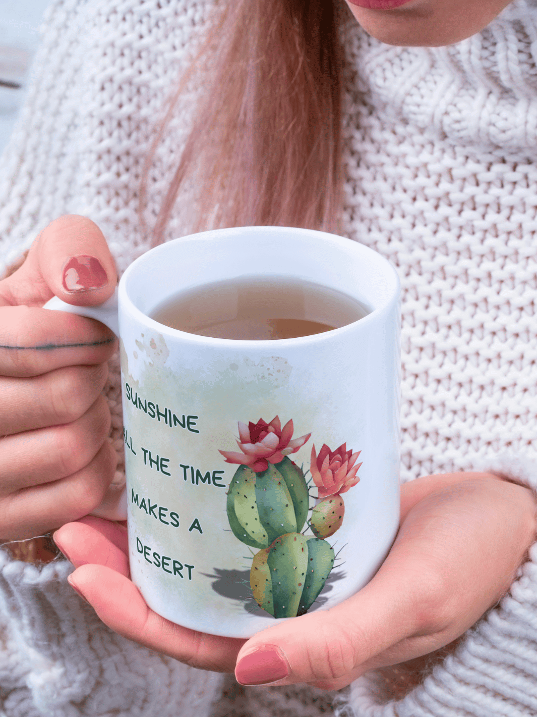 Keramiktasse mit Spruch „Sunshine all the time makes a desert“ – achtsames Geschenk für Frauen, Balance, Tiefe & echtes Leben