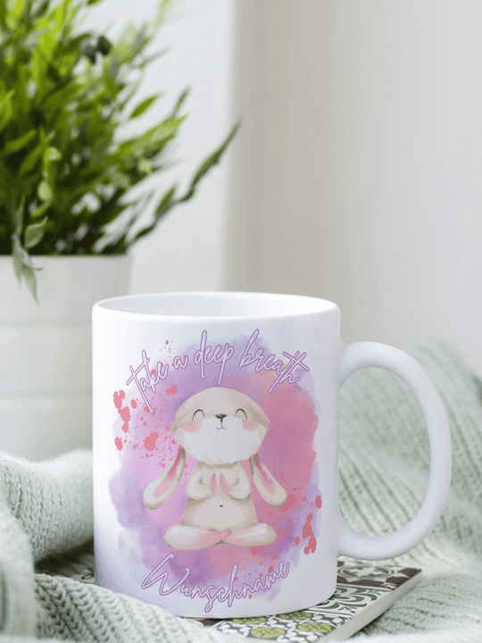 Take a deep breath - Personalisierbare Keramiktassen, handgefertigt in Deutschland, individuelles Geschenk für Freundin, nachhaltige Tasse für Kaffee oder Tee, liebevoll gestaltetes Motiv, personalisierbar mit Name