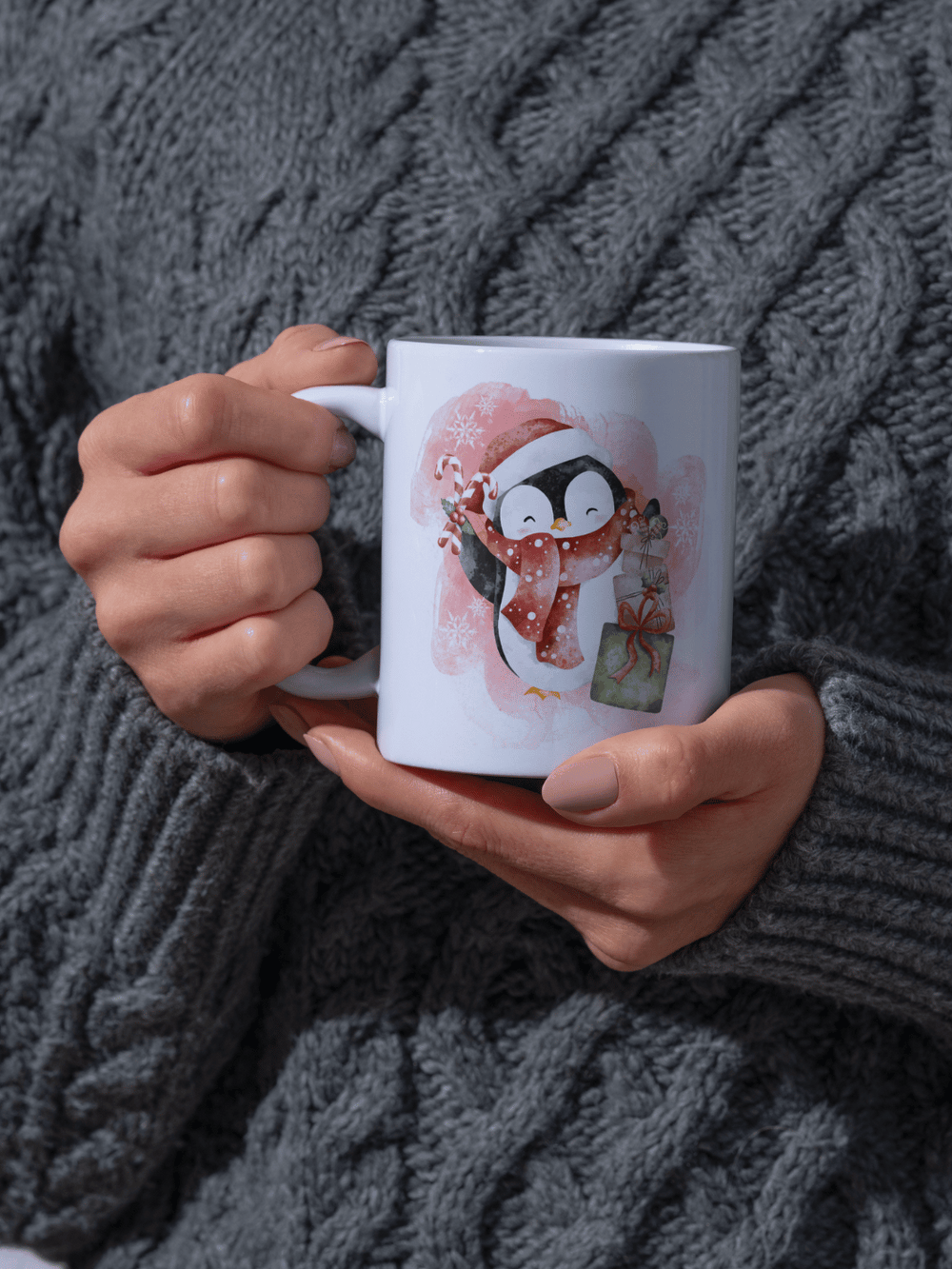 Weihnachtsgeschenk mit Herz& Seele - ideal für die Freundin, als Geschenk für Kinder - Motiv WEIHNACHTSPINGUIN Tasse (personalisierbar)