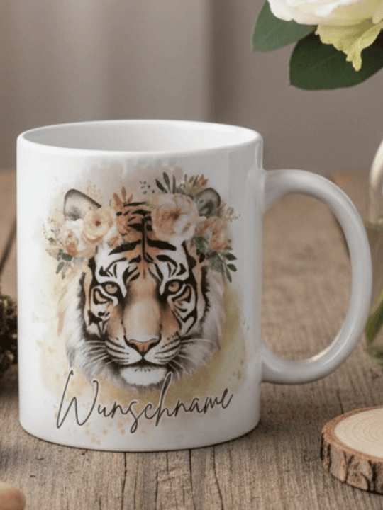 Tiger Tasse personalisiert. Achtsame Geschenke für Frauen und Mädchen bei Alles auf Anfang in Bedburg, NRW