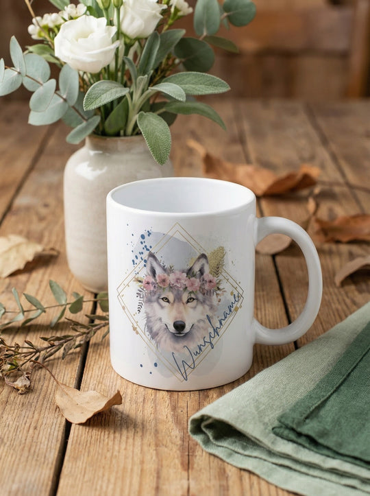 Wolf Tasse personalisiert. Achtsame Geschenke für Frauen und Mädchen bei Alles auf Anfang in Bedburg, NRW