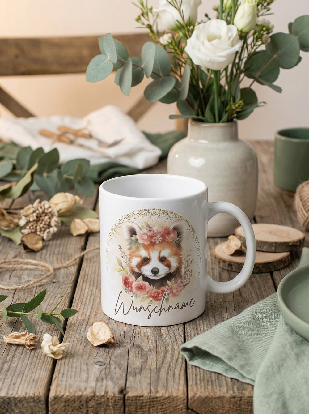 Roter Panda Tasse personalisiert. Achtsame Geschenke für Frauen und Mädchen bei Alles auf Anfang in Bedburg, NRW