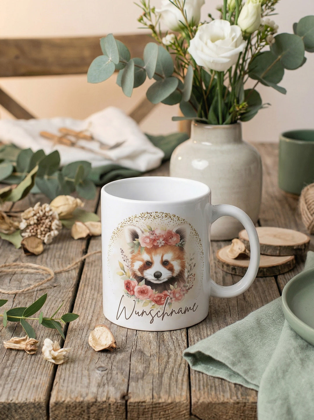 Roter Panda Tasse personalisiert. Achtsame Geschenke für Frauen und Mädchen bei Alles auf Anfang in Bedburg, NRW