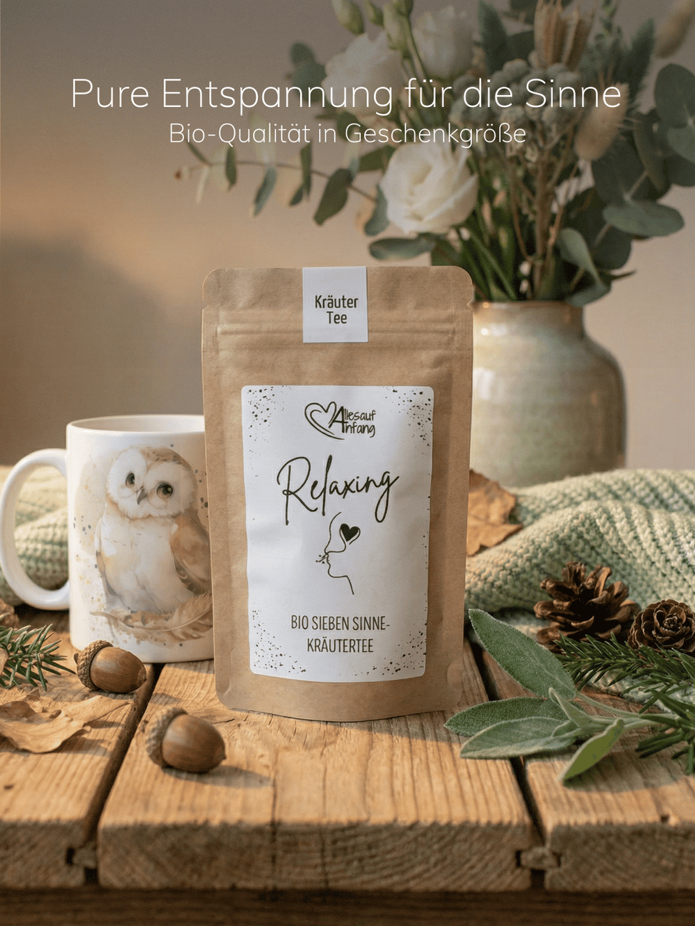 Relaxing 7-Sinne-Kräutertee Bio - achtsame Geschenke für Frauen bei Alles auf Anfang in Bedburg, NRW