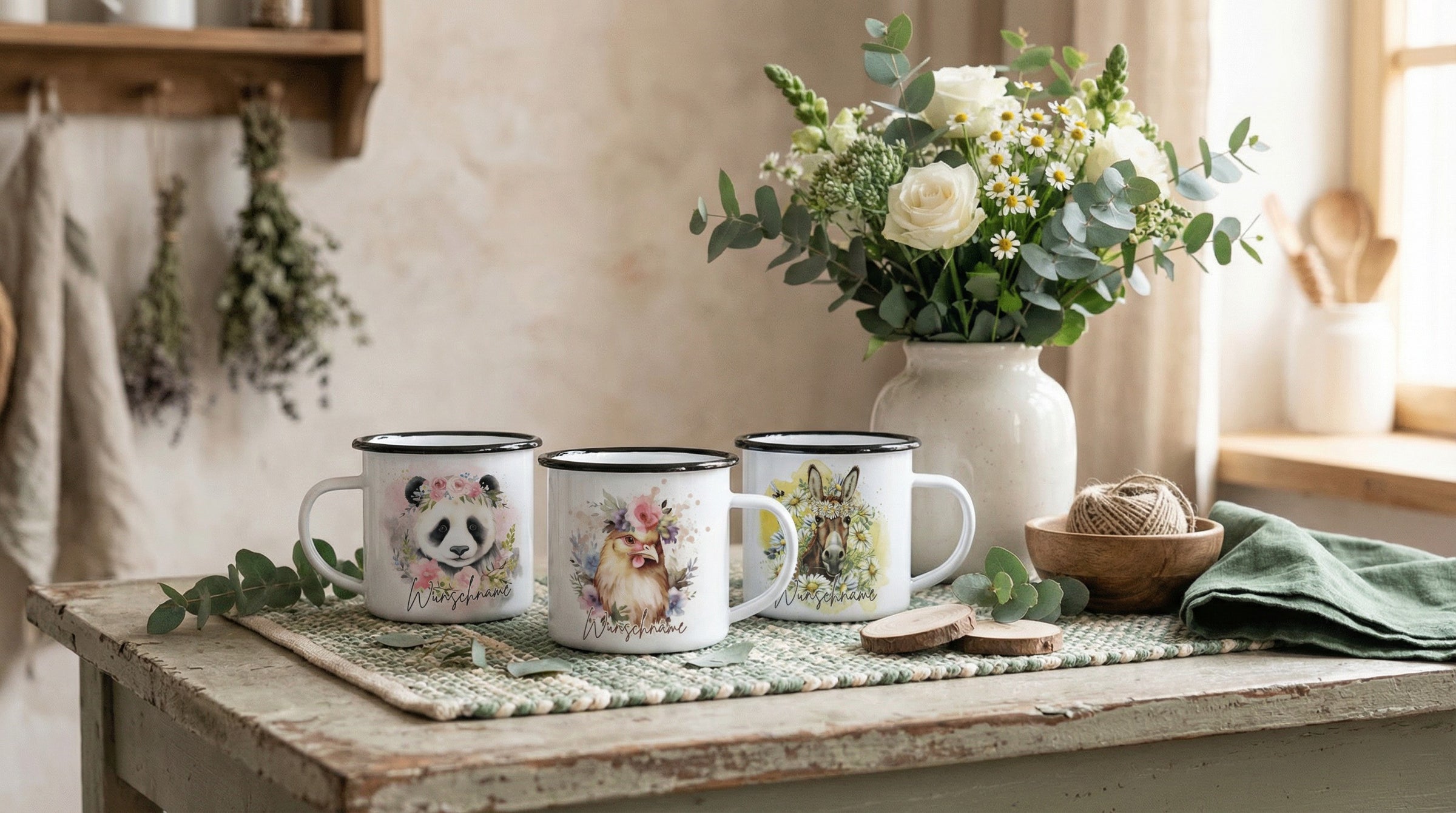 Emaillebecher als personalisierte, achtsame Geschenke für Frauen bei Alles auf Anfang in Bedburg, NRW