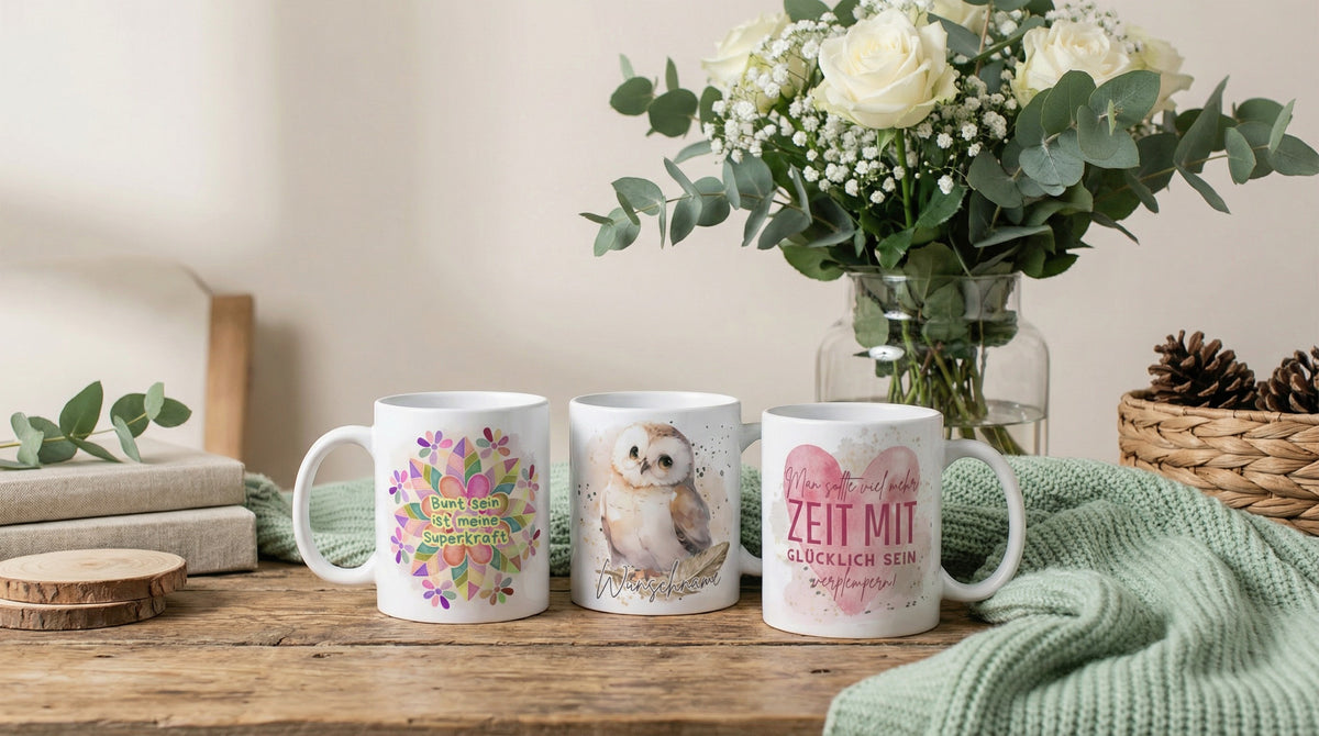 personalisierte Keramiktassen als achtsames Geschenk für Frauen bei Alles auf Anfang in Bedburg, NRW