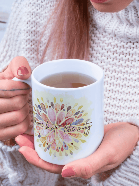 Keramiktasse mit Spruch „Träume bunt – lebe mutig“ – Geschenk für Frauen, Lebensfreude, Selbstverwirklichung & inneren Aufbruch
