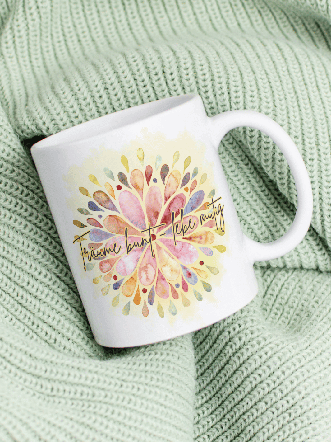 Keramiktasse mit Spruch „Träume bunt – lebe mutig“ – Geschenk für Frauen, Lebensfreude, Selbstverwirklichung & inneren Aufbruch