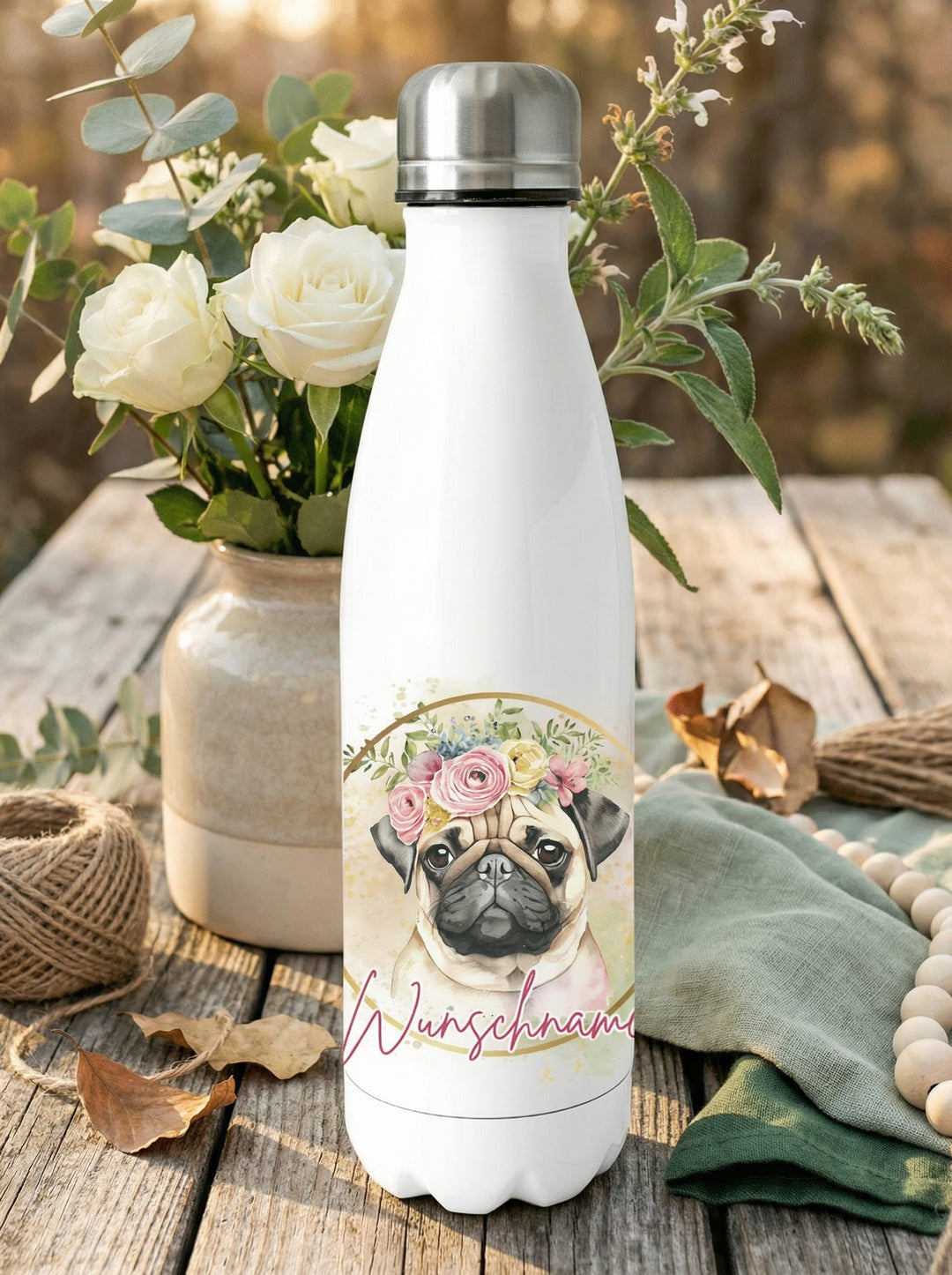 Mops Trinkflasche personalisiert - achtsame Geschenke für Frauen und Mädchen bei Alles auf Anfang in Bedburg, NRW