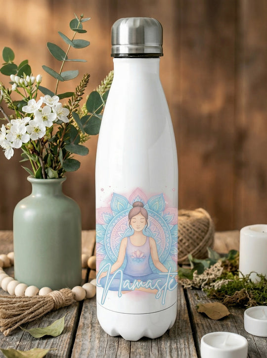 Namaste Trinkflasche - achtsame Geschenke für Frauen und Mädchen bei Alles auf Anfang in Bedburg, NRW
