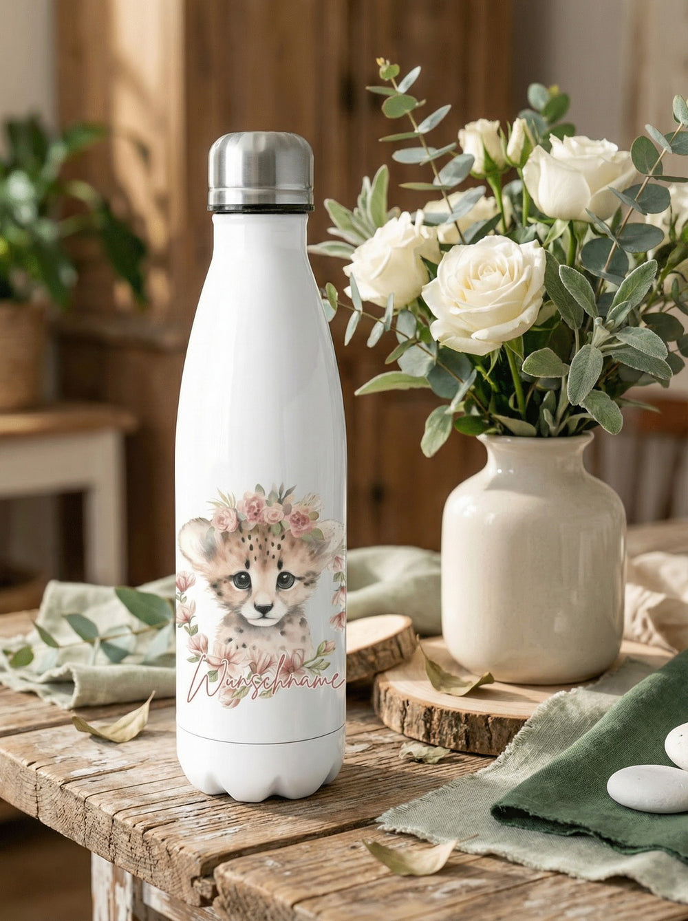 Trinkflasche Gepard personalisiert - achtsame Geschenke für Frauen und Mädchen bei Alles auf Anfang in Bedburg, NRW
