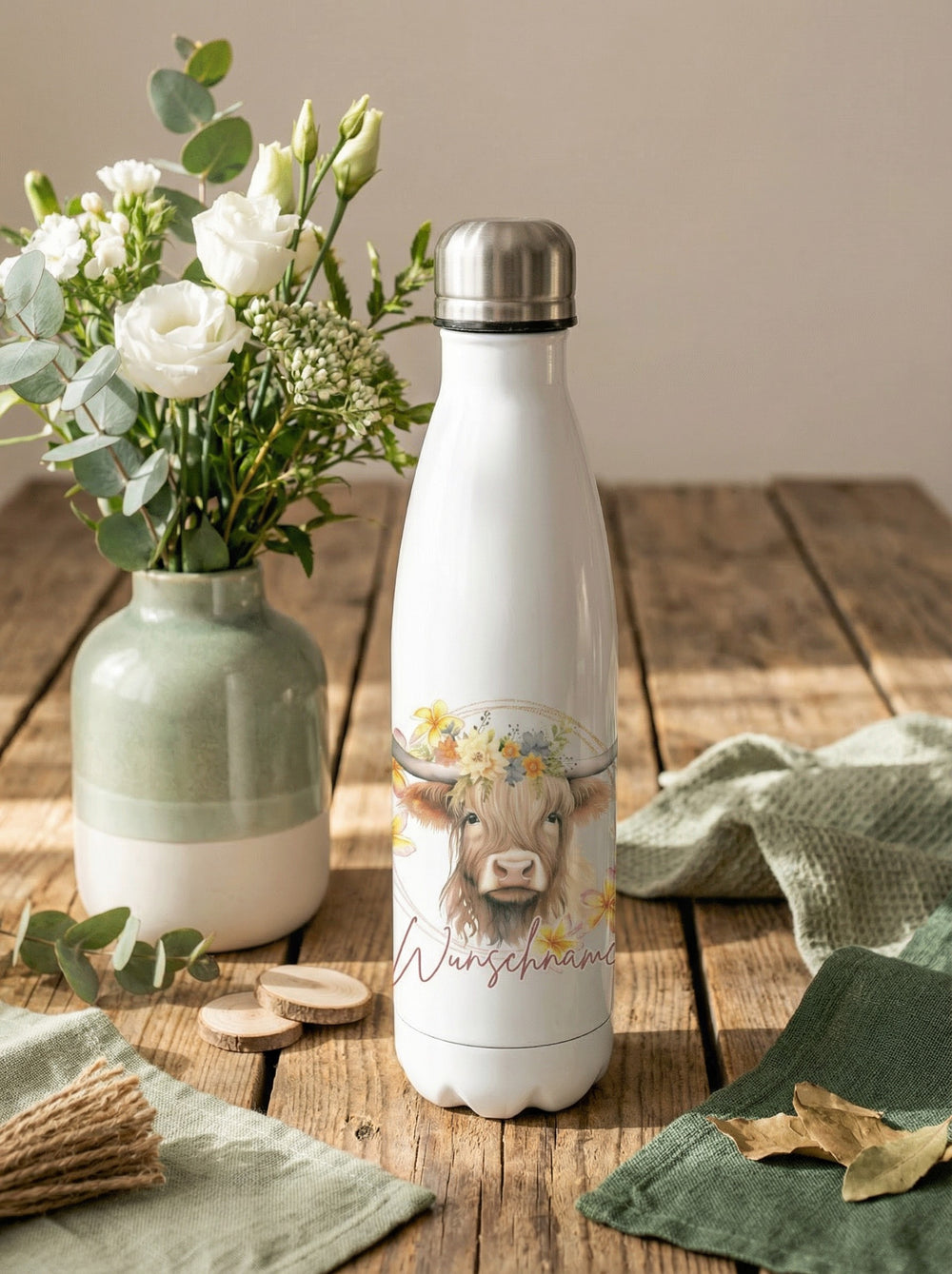 Trinkflasche Highland Cow personalisiert - achtsame Geschenke für Frauen und Mädchen bei Alles auf Anfang in Bedburg, NRW