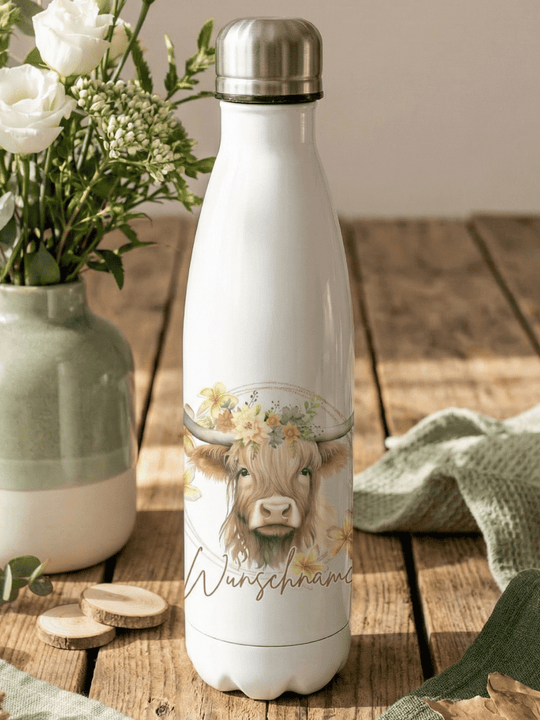 Trinkflasche Highland Cow personalisiert - achtsame Geschenke für Frauen und Mädchen bei Alles auf Anfang in Bedburg, NRW