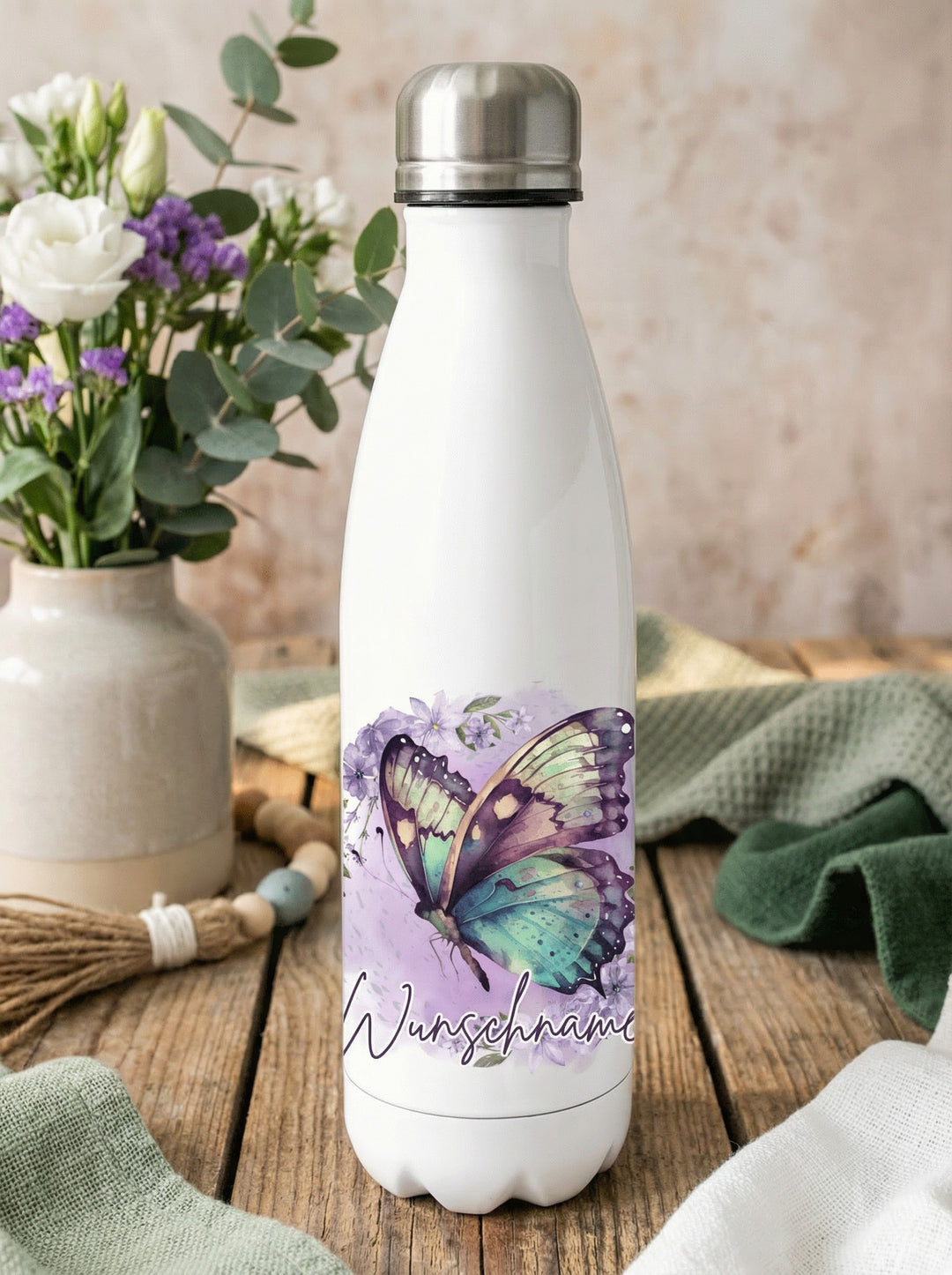 Schmetterling Trinkflasche personalisiert - achtsame Geschenke für Frauen und Mädchen bei Alles auf Anfang in Bedburg, NRW