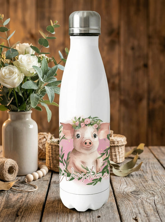 Schweinchen Trinkflasche personalisiert - achtsame Geschenke für Frauen und Mädchen bei Alles auf Anfang in Bedburg, NRW