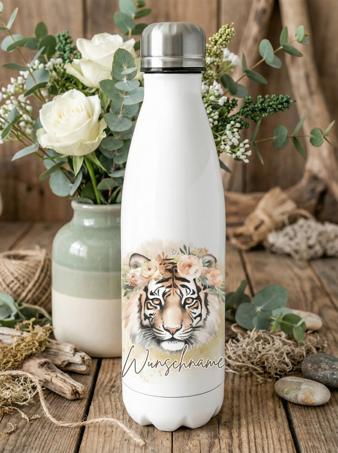 Tiger Trinkflasche personalisiert. Achtsame Geschenke für Frauen und Mädchen bei Alles auf Anfang in Bedburg, NRW