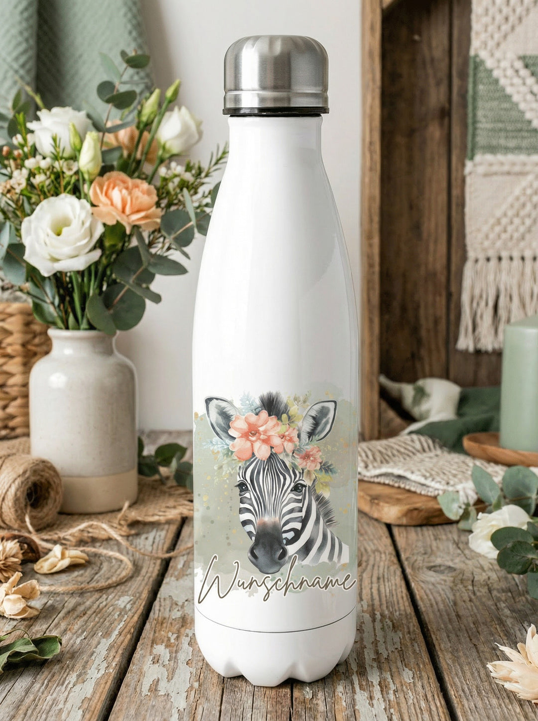 Zebra Trinkflasche personalisiert. Achtsame Geschenke für Frauen und Mädchen bei Alles auf Anfang in Bedburg, NRW