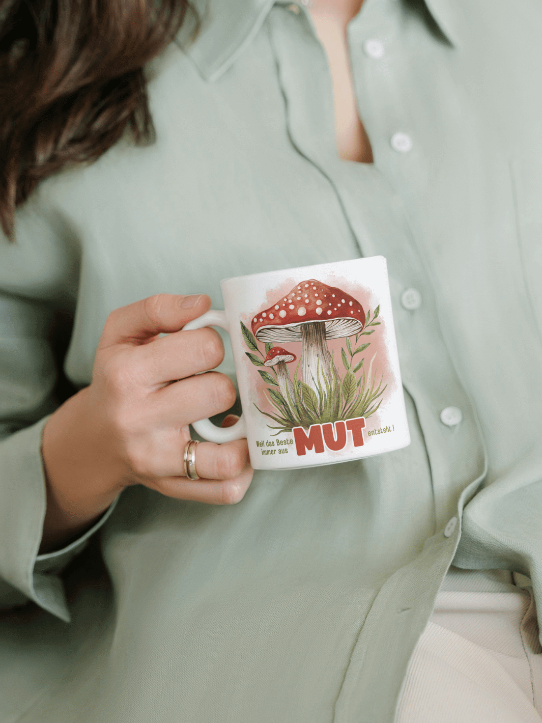 Keramiktasse mit Spruch „Weil das Beste immer aus Mut entsteht“ – Geschenk für Frauen, Ermutigung, Neuanfang, Selbstvertrauen
