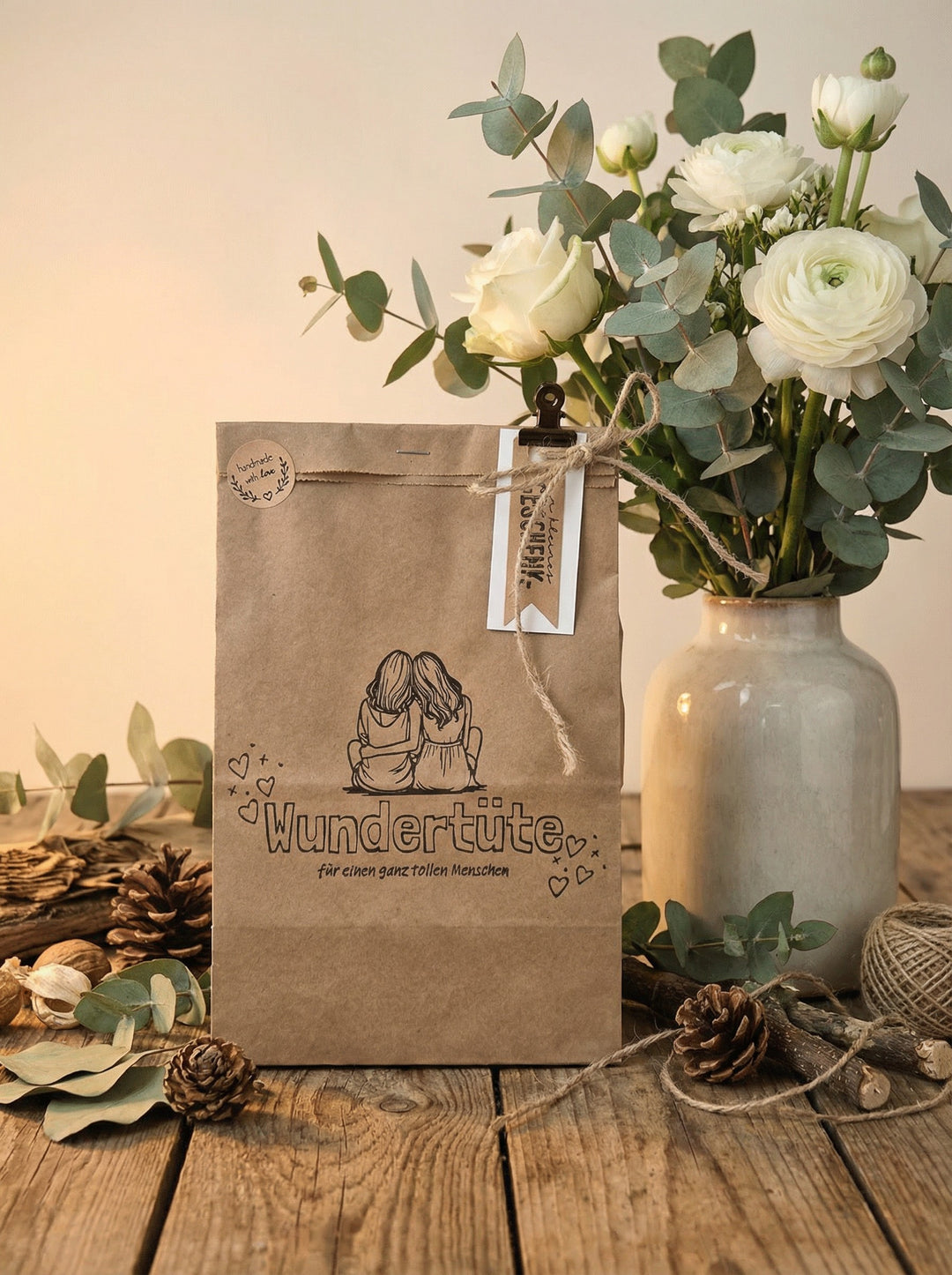 Nachhaltige Wundertüten für Frauen – liebevoll gepackt mit kleinen Geschenken. Achtsames Geschenk für Frauen. Alles auf Anfang - Geschenkeshop aus Bedburg NRW