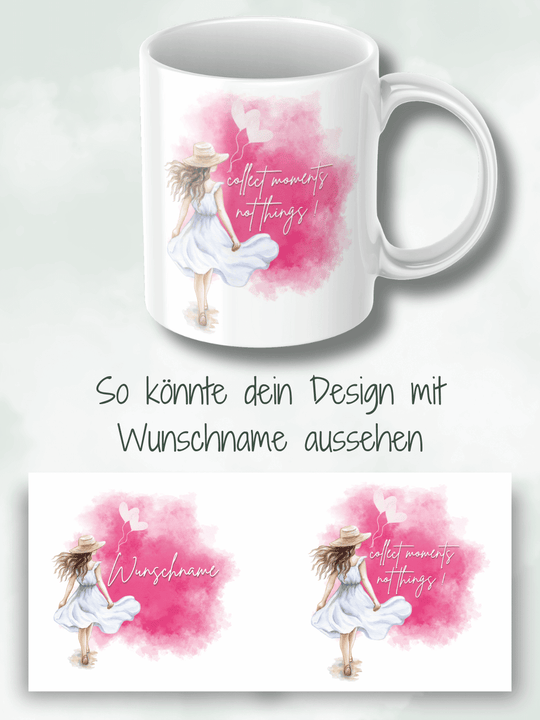 Collect Moments, not things - Personalisierbare Keramiktassen, handgefertigt in Deutschland, individuelles Geschenk für Freundin, nachhaltige Tasse für Kaffee oder Tee, liebevoll gestaltetes Motiv, personalisierbar mit Name