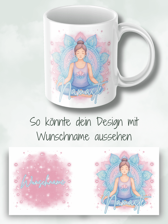 Keramiktasse mit Namaste Yoga Motiv – Geschenk für Frauen, Achtsamkeit, Balance, innere Ruhe & Selbstfürsorge