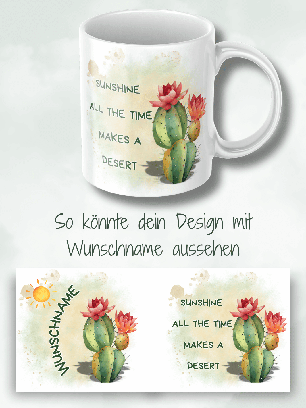 Keramiktasse mit Spruch „Sunshine all the time makes a desert“ – achtsames Geschenk für Frauen, Balance, Tiefe & echtes Leben