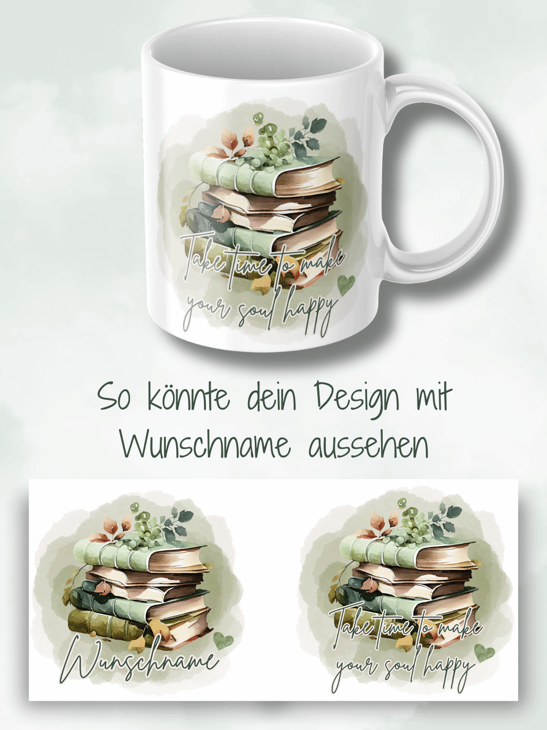 Keramiktasse mit Spruch „Take time to make your soul happy“ – Geschenk für Frauen, Achtsamkeit, Selbstfürsorge & kleine Auszeiten