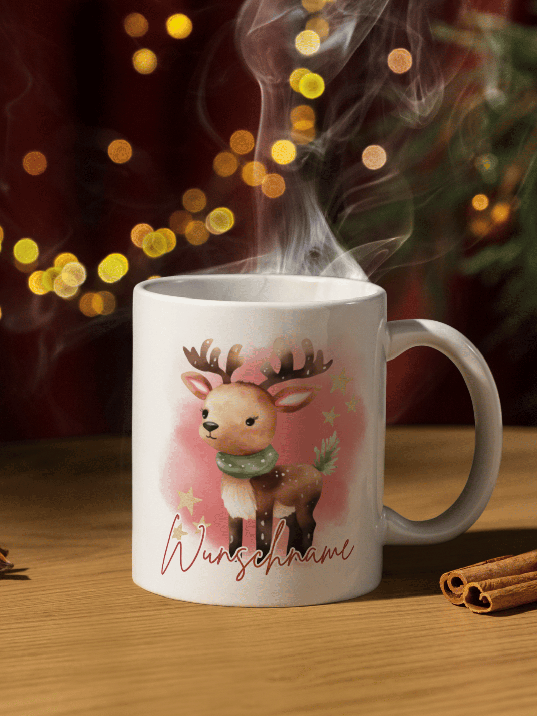 Handgemachte personalisierte Tasse als Geschenk für Frauen, Motiv RENTIERBABY 