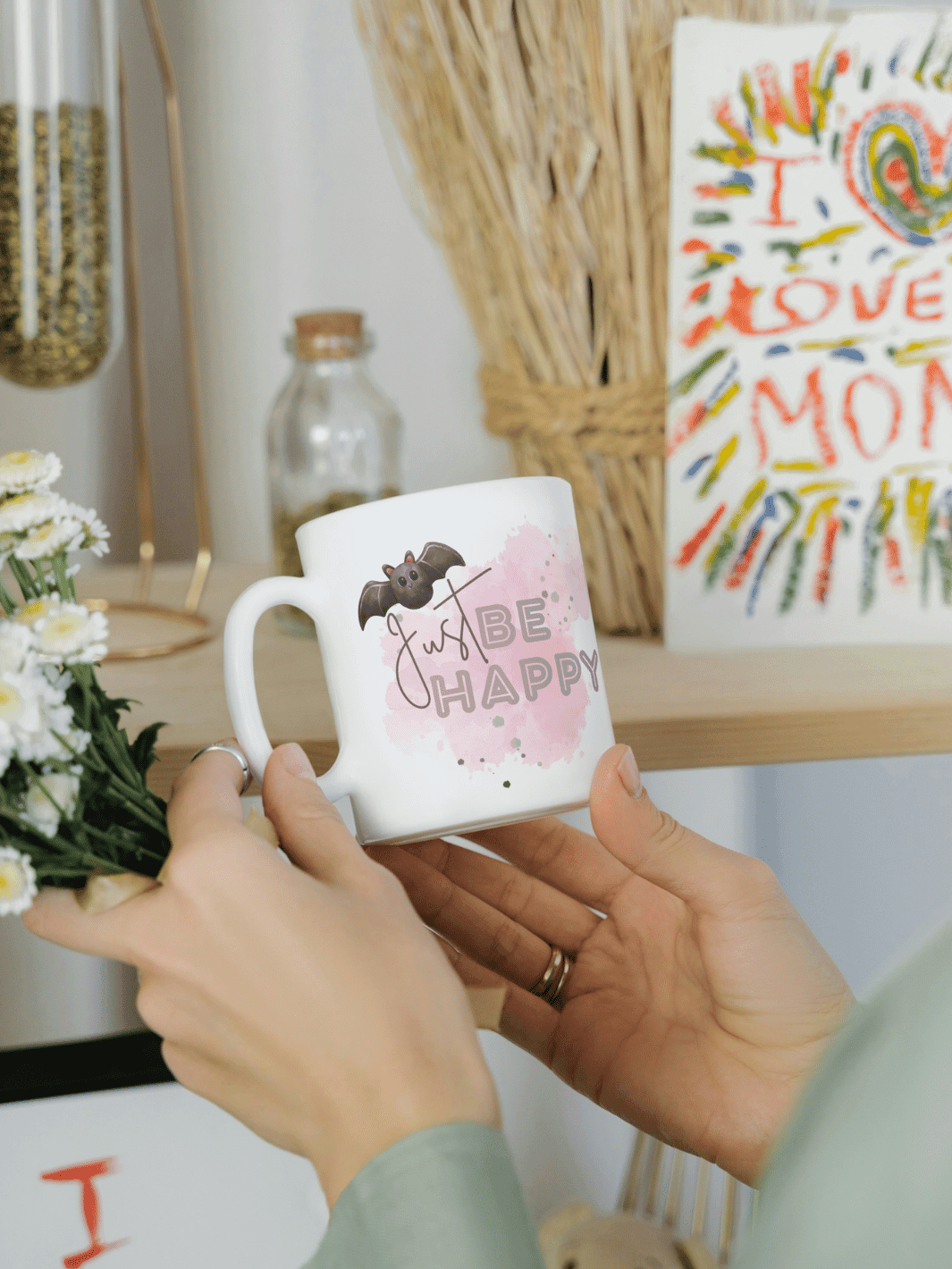 Keramiktasse Be Happy - achtsame Geschenke für Frauen bei Alles auf Anfang in Bedburg, NRW