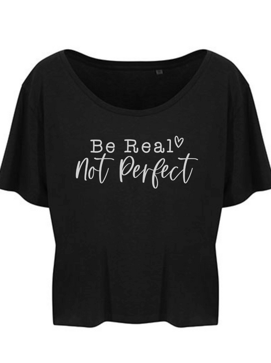 Be real-not perfect Damen cropped T-Shirt schwarz